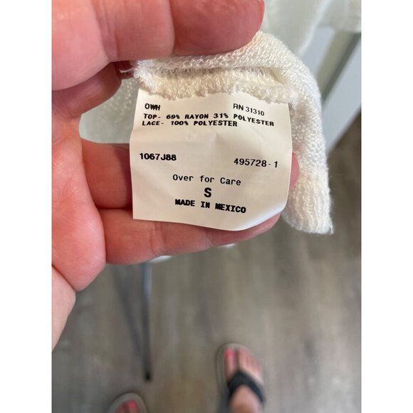 I.N. San Francisco White Three Quarter Lace Sleeve Open Front Top SZ Small - Picture 6 of 8